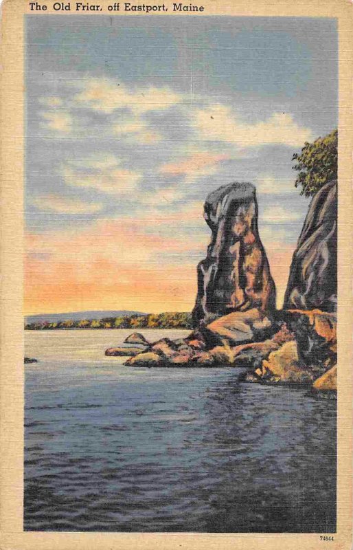 Old Friar Rock off Eastport Maine linen postcard