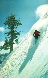 Vintage Postcard Racing Down A Sheer Slope Squaw Valley Lake Tahoe California CA