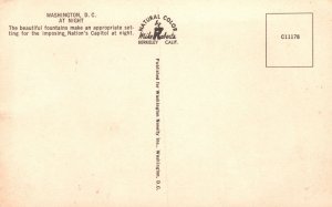 Vintage Postcard Beautiful Fountains At Night Imposing Capitol Washington D.C.