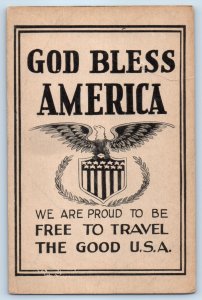 c1930's God Bless America Eagle Free To Travel The Good USA Vintage Postcard
