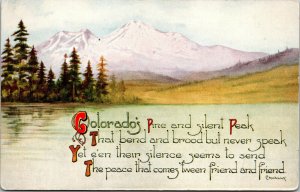 Vtg 1910s Colorado's Pine and Silent Peak Mountains Poem Cavally Postcard