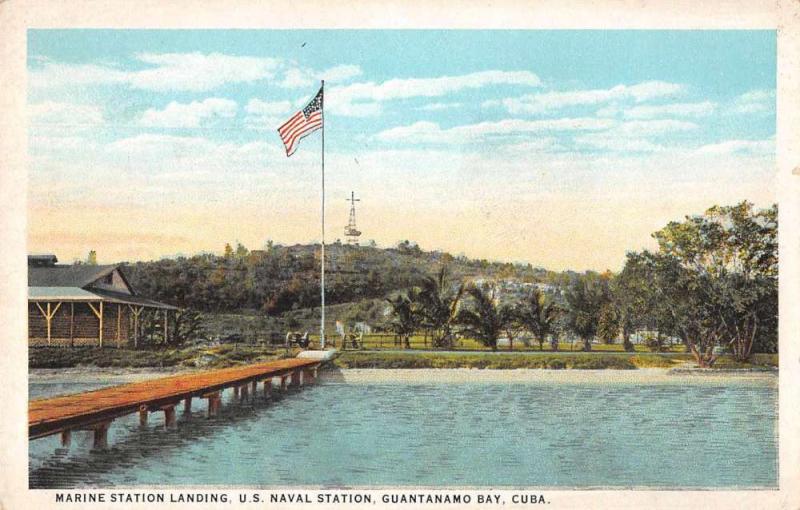 Guantanamo Bay Cuba US Naval Station Marine Dock Landing Antique Postcard J79275