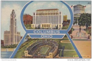 Ohio Columbus Showing Stadium State Capitol McKinley Memorial 1949 Curteich