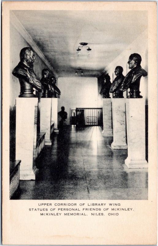 postcard OH - McKinley Memorial - statues in upper corridor of library wing - Ar