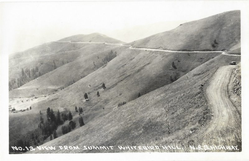 RPPC View from Summit of Whitebird Hill Idaho Highway 95 1930s Car