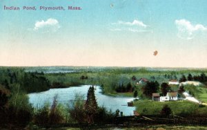 C. 1910 Indian Pond Plymouth Massachusetts Bird's Eye View Vintage Postcard P35