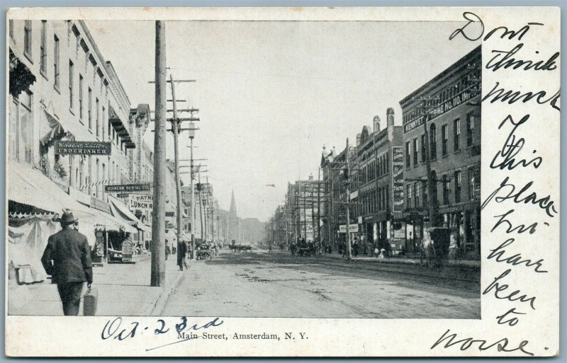 AMSTERDAM NY MAIN STREET UNDIVIDED ANTIQUE POSTCARD