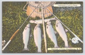 Linen~Fishermans Luck is Great Souvenir Point Chautauqua NY~Vintage Postcard