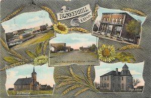 H23/ Bunkerhill Kansas Postcard 1909 5View Bank Masonic Hall School Church