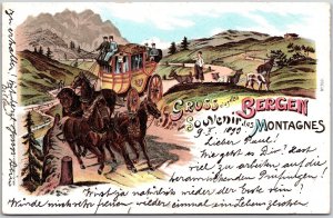 Gruss Aus Den Bergen Souvenir Des Montagnes Germany Horse Carriage Postcard