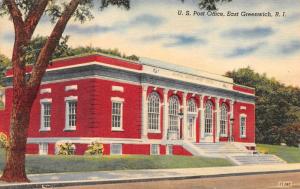 EAST GREENWICH, RI Rhode Island    POST OFFICE    c1940's Linen Postcard