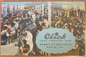 US Used Linen Post Card Philadelphia PA Click Cafe Theatre Bar Market at 16th AB