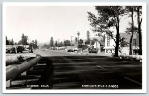 Chester California~Main Street~Young's Super Market~Shell Station~1958 RPPC 