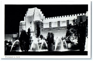 c1940 South Tower Court Moon Fountain Phantom Arches California Vintage Postcard