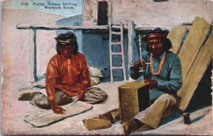 Pueblo Indians Drilling Wampum Beads Native American Postcard C057