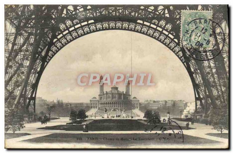 Old Postcard Paris Champ de Mars The Eiffel Tower Trocadero