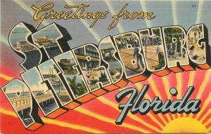 Large Letters multi View 1944 St Petersburg Florida Tichnor linen postcard 6647