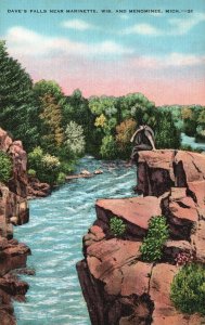 Vintage Postcard 1930's Dave's Fall Near Marinette Wis. & Menominee Michigan MI