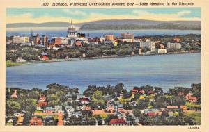 MADISON WISCONSIN~OVERLOOKING MONONA BAY-LAKE MENDOTA IN DISTANCE POSTCARD 1940s