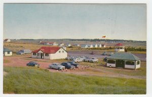 P2479, 1960 postcard PEI prince edward island scene at cavendish old cars etc