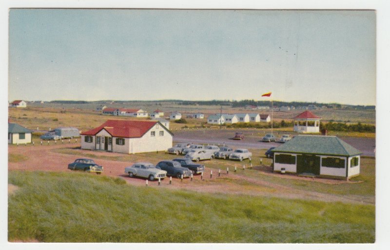 P2479, 1960 postcard PEI prince edward island scene at cavendish old cars etc