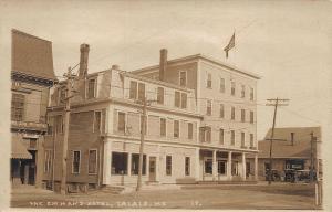 Calais ME Emman's Hotel Storefronts Old Cars Real Photo Postcard