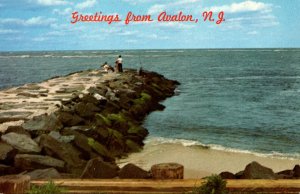 New Jersey Greetings From Avalon Showing Fishing Off The Stone Jetty