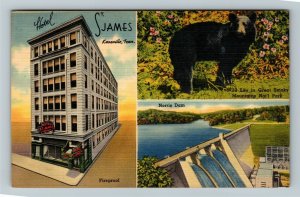 Knoxville TN-Tennessee Hotel St James, Black Bear Dam Vintage Linen Postcard 