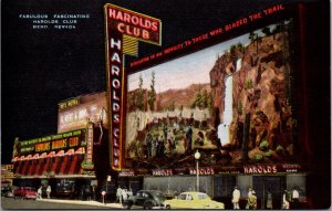 Linen Postcard Neon Lights Fabulous Fascinating Harolds Club in Reno, Nevada