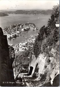 Postcard RPPC Norway Bergen - Funicular cable car