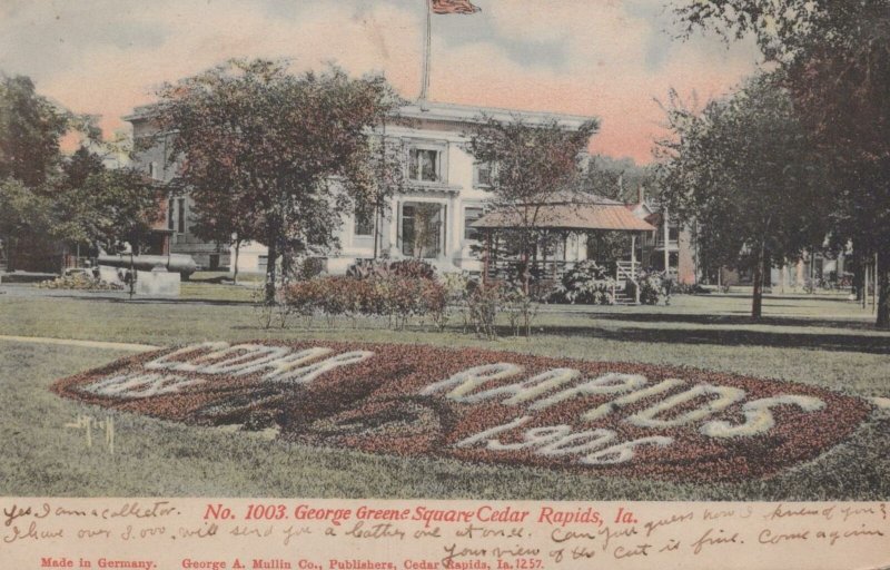 Postcard No 1003 George Greene Square Cedar Rapids IA Iowa