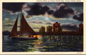 Texas Corpus Christi Evening Scene On Corpus Christi Bay 1952 Curteich