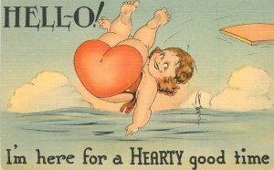 Postcard 1940s Valentine Big Heart Ass Fat Girl comic humor #172 23-7522