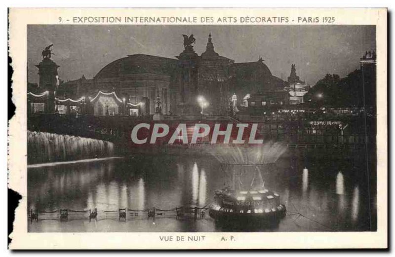 Old Postcard Paris Exposition Internationale des Arts Decoratifs Night View
