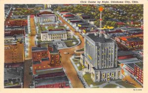 Civic Center at Night Oklahoma City Oklahoma 1940s linen postcard