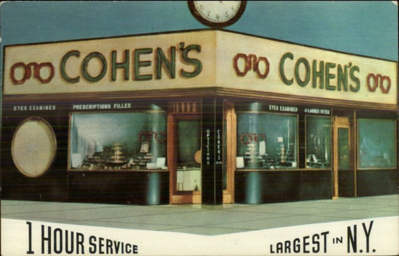 Jewish Eyeglasses Store Cohen's Optical Co New York City Orchard St. Postcard