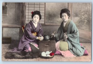 Japan Postcard Geisha Japanese Women Eating c1910's Unposted Antique