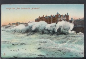 Lancashire Postcard - Rough Sea, New Promenade, Blackpool    T8156