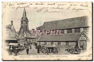 Old Postcard Honfleur Place du Marche and & # 39Eglise St. Catherine