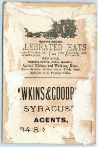 1880 Syracuse NY Dunlap Hats Clown Boys Spank Wemple Victorian Trade Card C16