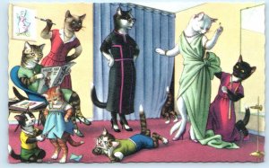 Mainzer DRESSED CATS & Kittens DRESSMAKER Seamstress  #4876  Postcard