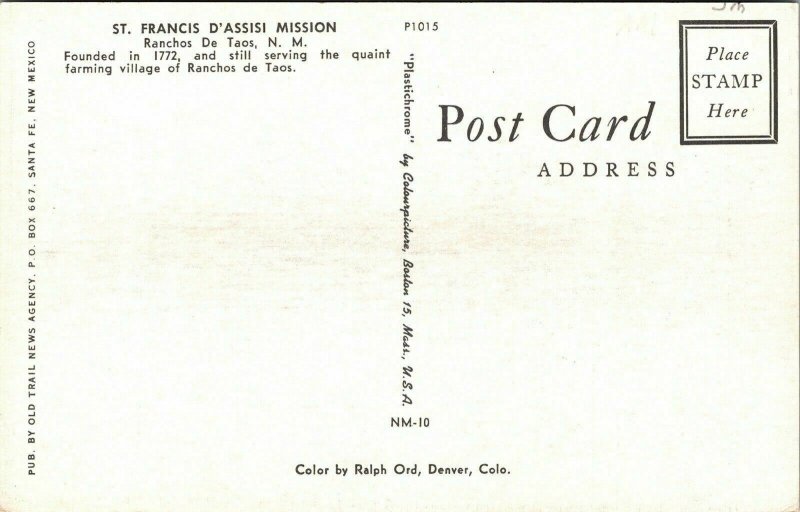 St Francis D’Assisi Mission Ranchos De Taos NM New Mexico VTG Postcard UNP 