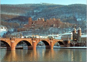 Postcard Germany Heidelberg - Bridge and Castle in the Winter