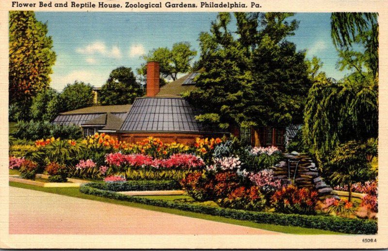 Pennsylvania Philadelphia Zoological Gardens Flower Bed and Reptile House 1943