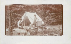 Postcard  Idaho C-1910 Tent Camping life men RPPC Real photo 22-14137