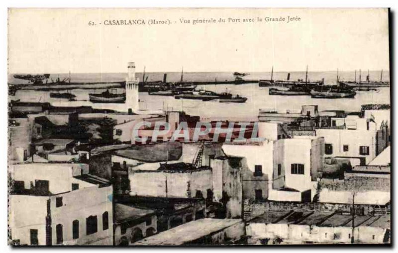 Old Postcard Casablanca Morocco General view of the Port with Great Jetee