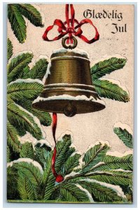 Christmas Postcard Hanging Ringing Bell Pine Leaf Norway 1911 Posted Antique