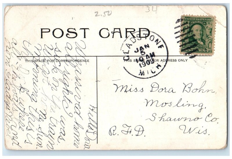 1909 Central Avenue Dock Boats House Scene Gladstone Michigan MI Posted Postcard