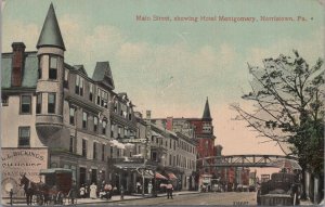 Postcard Main Street Showing Hotel Montgomery Norristown PA