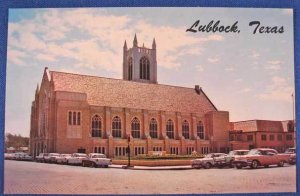 Lubbock TX 1st Methodist Church Old Cars Postcard